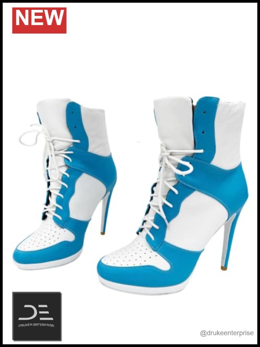 Stiletto High Heeled Ankle Boots Lace Up Faux Leather Basketball Style